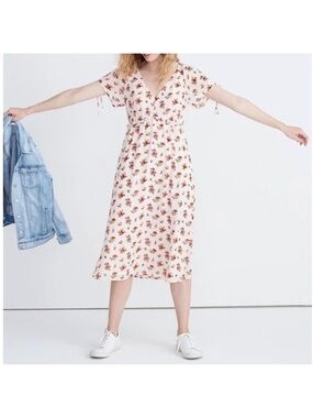 Madewell Pink Floral V-Neck Midi Dress